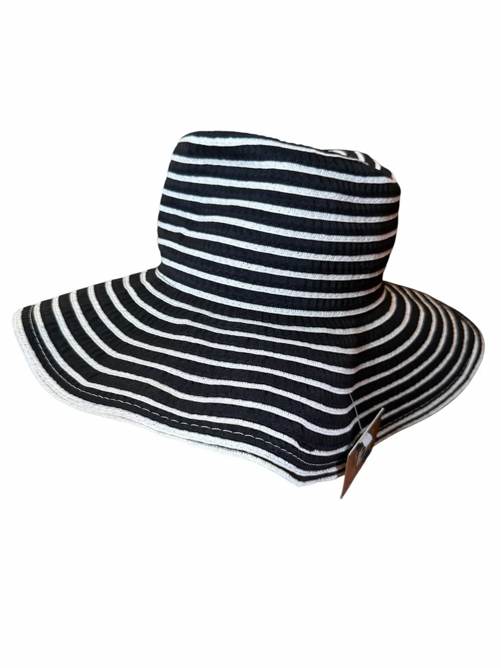 Laura Biagiotti Black and White Striped Wide Brim Sun Hat